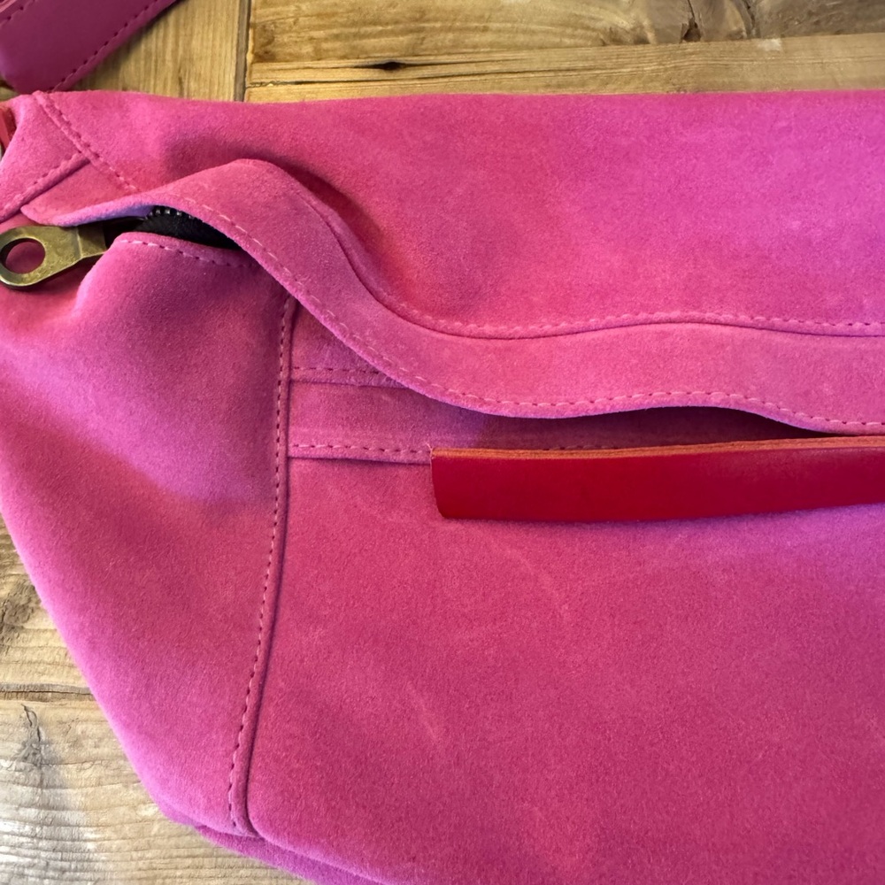 Parker Thatch Pink Suede Sling Crossbody Bag with Red Accent - Picture 7 of 9